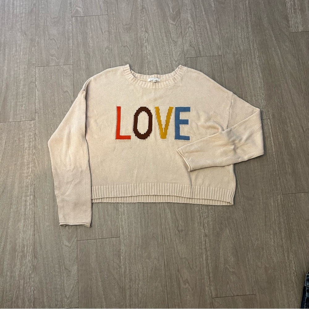 Z Supply Cream Crew Neck Sweater with Colorful LOVE Design